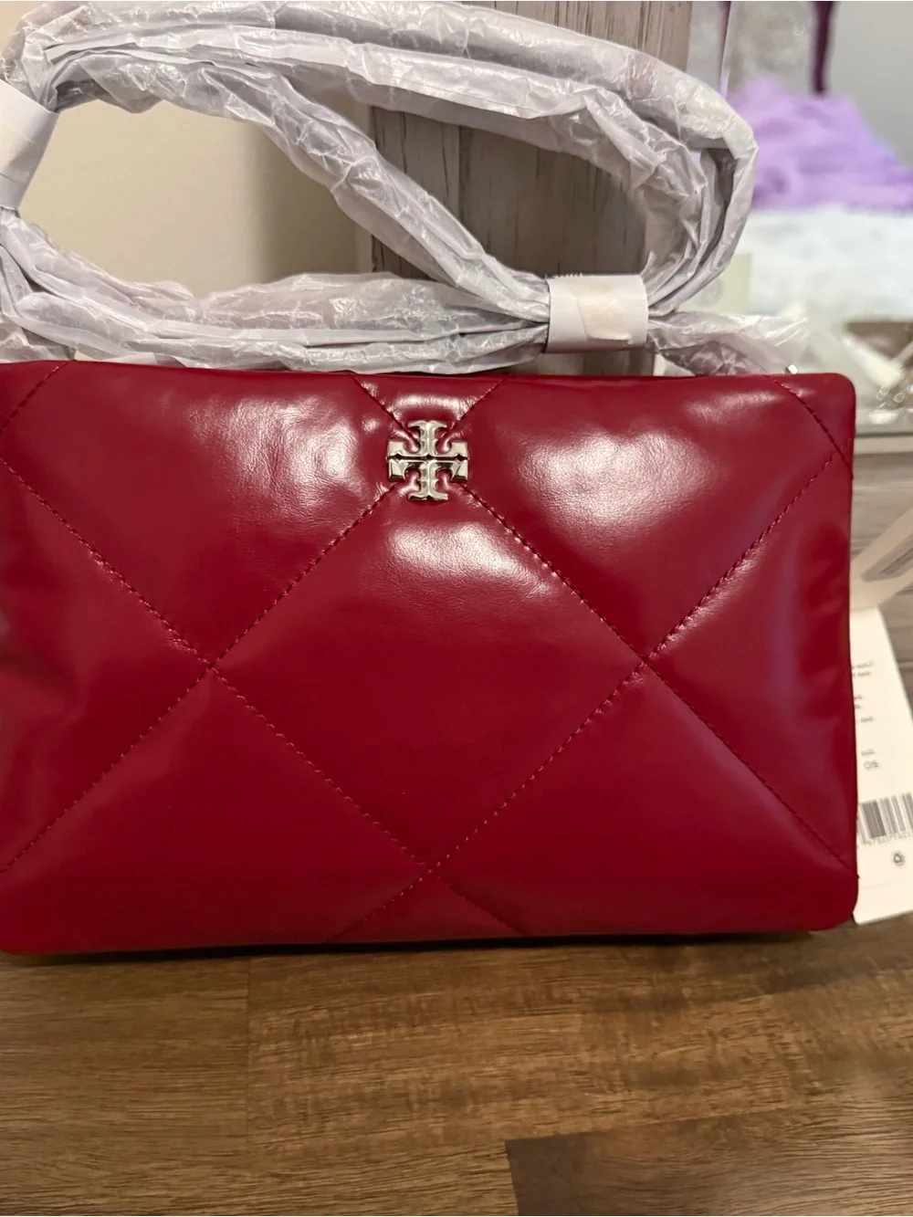 Tory Burch Quilted Red Leather Crossbody with Gold Logo